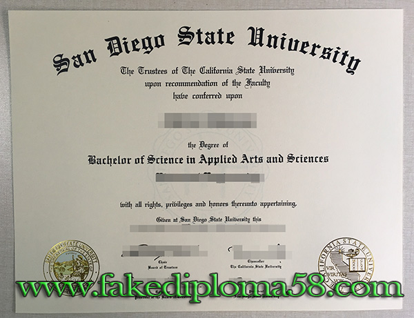 SDSU diploma, San Diego State Unviersity degree certificate