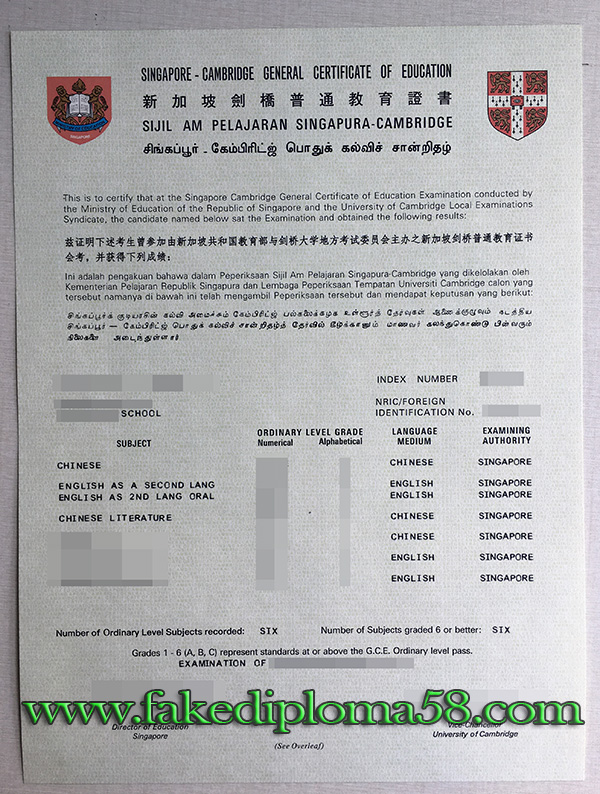 Singapore GCE O Level  certificate, Cambridge GCE Ordinary Level certificate