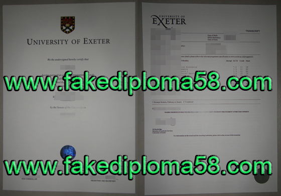 University of Exeter transcript and degree sample