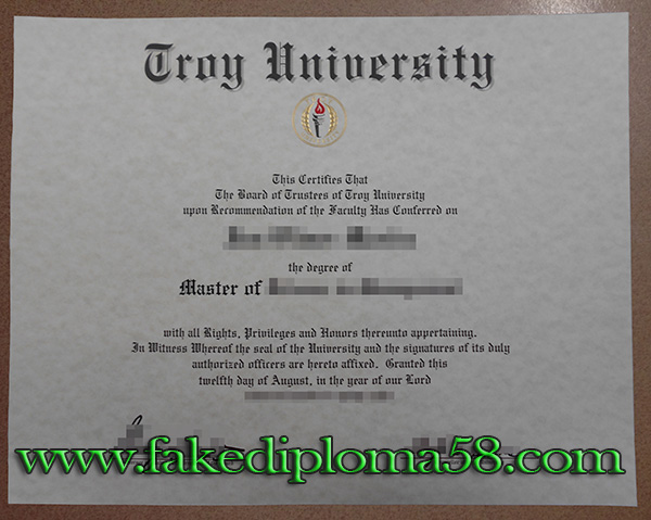 the certificate of Troy University master degree, Alabama, USA