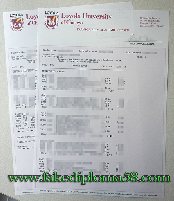 Loyola University Chicago bachelor degree with transcript