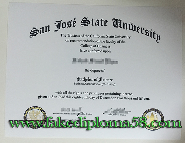 San Jose State University degree sample from California, US