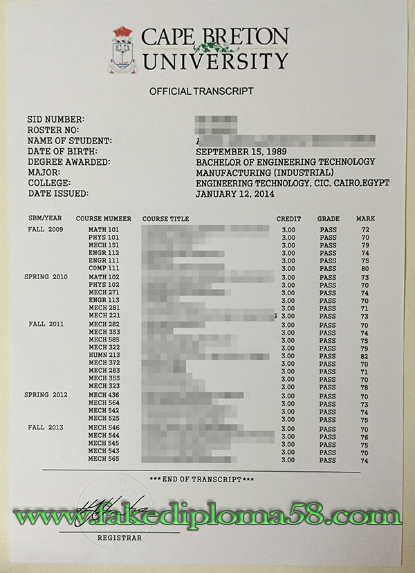 who can do the fake Cape Breton University CBU transcript