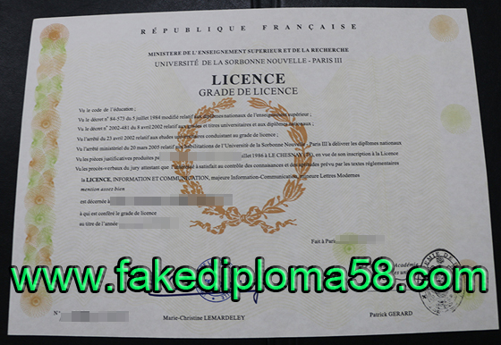 Université Paris III – Sorbonne Nouvelle certificate, fake certificate