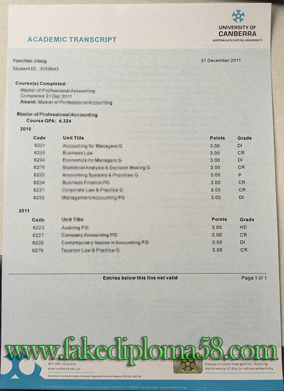 University of Canberra fake transcript