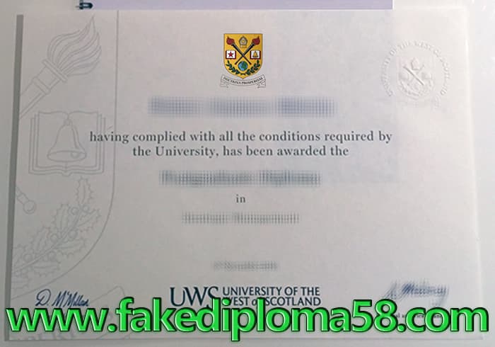 Fake University of Western Scotland diploma