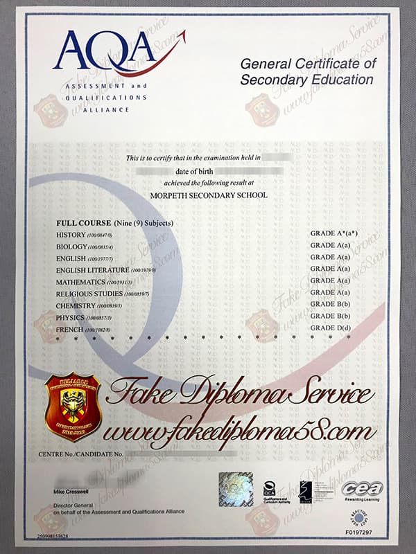 Fake AQA GCSE Certificate