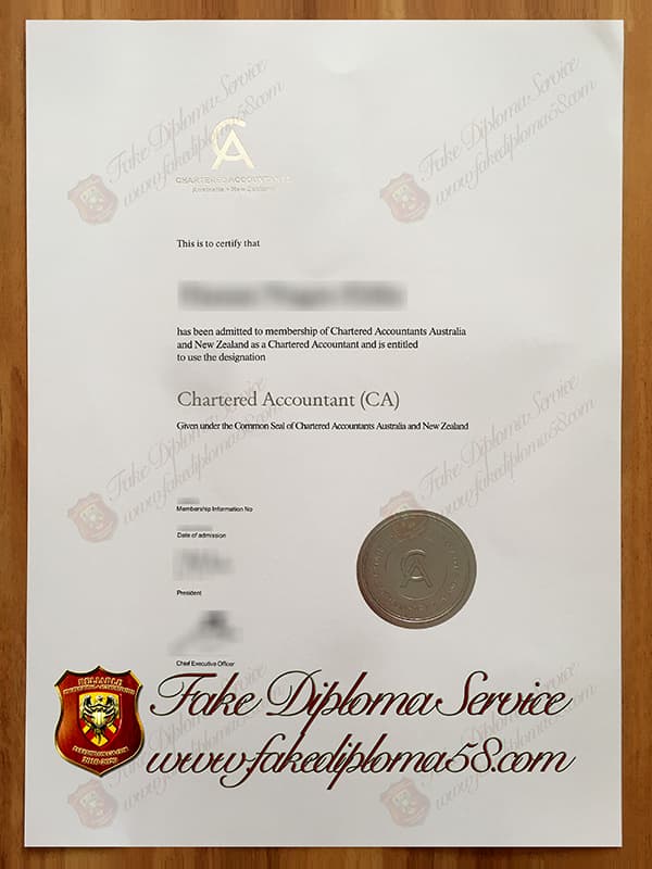 fake Chartered Accountants Australia and New Zealand certificate