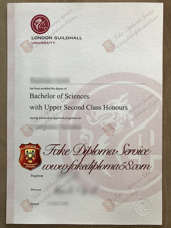 fake London Guildhall University degree certificate
