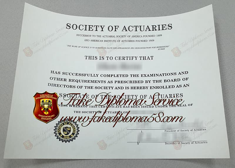 fake Society of Actuaries certificate, Fake SOA certificate