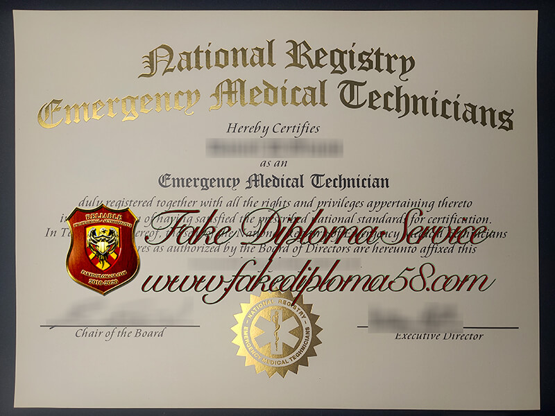 National Registry Emergency Medical Technicians fake certificate, NREMT Certificate