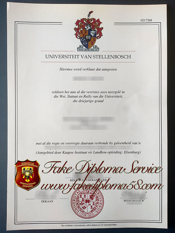 Stellenbosch University Diploma, Universiteit Van  Stellenbosch Diploma