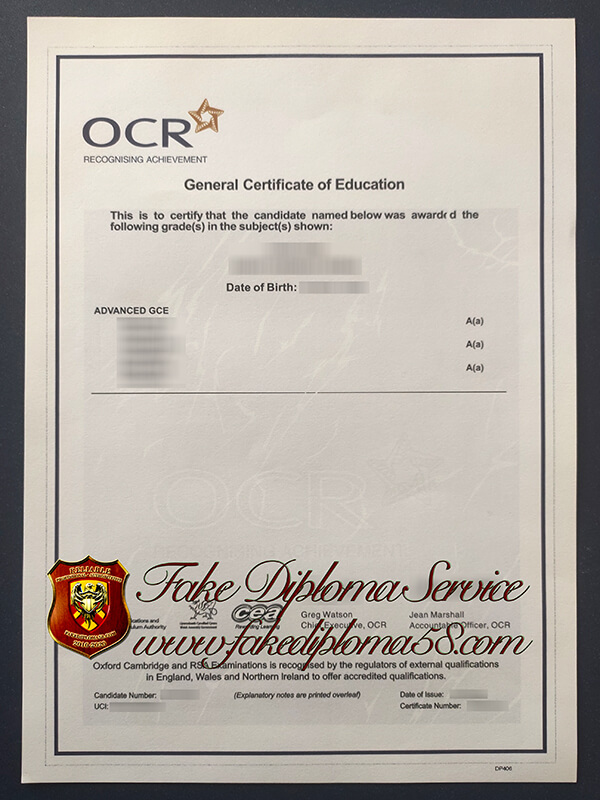 fake OCR GCE certificate, Oxford Cambridge and RSA Certificate