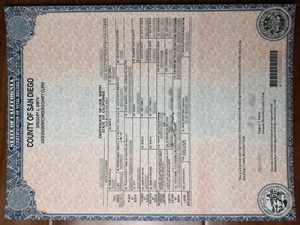California County of San Diego birth certificate