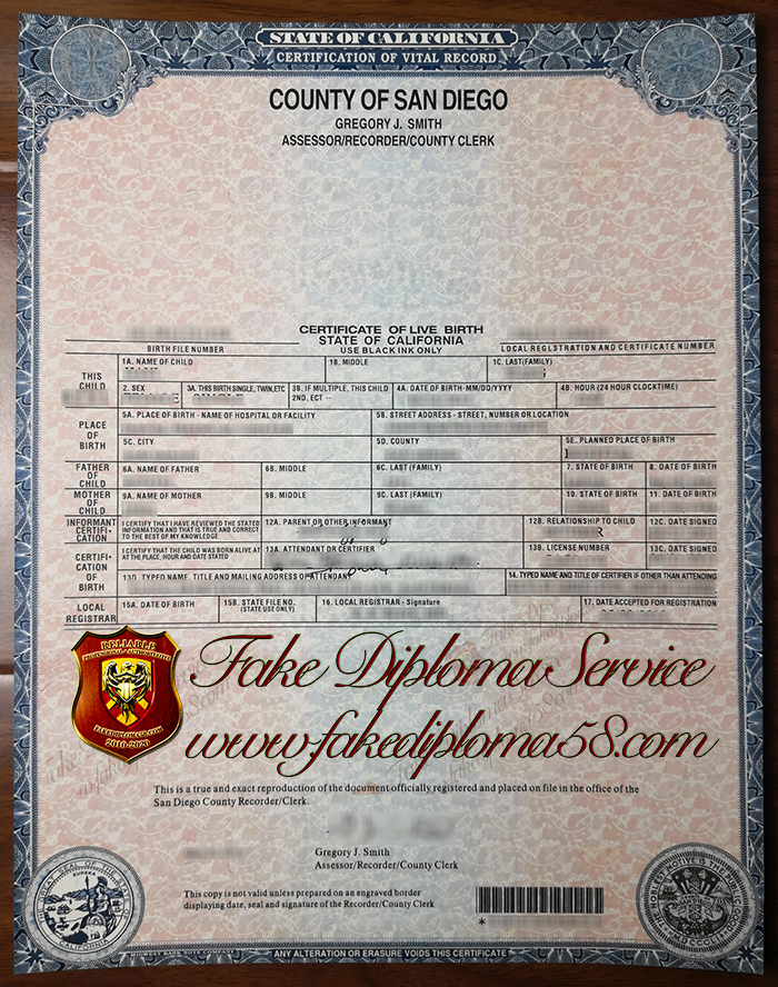 California County of San Diego birth certificate1