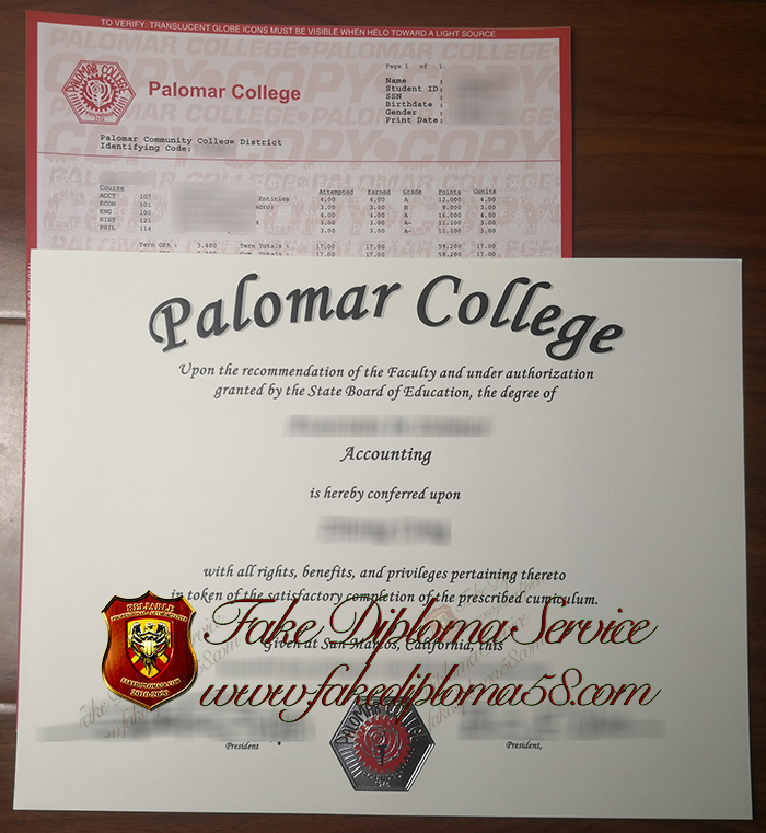 Palomar College degree and transcript