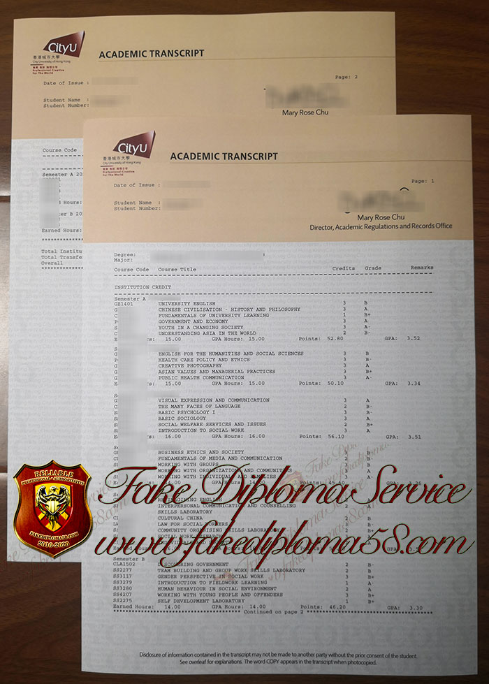 City University of Hong Kong transcript