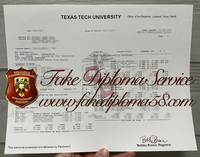 Texas Tech University transcript