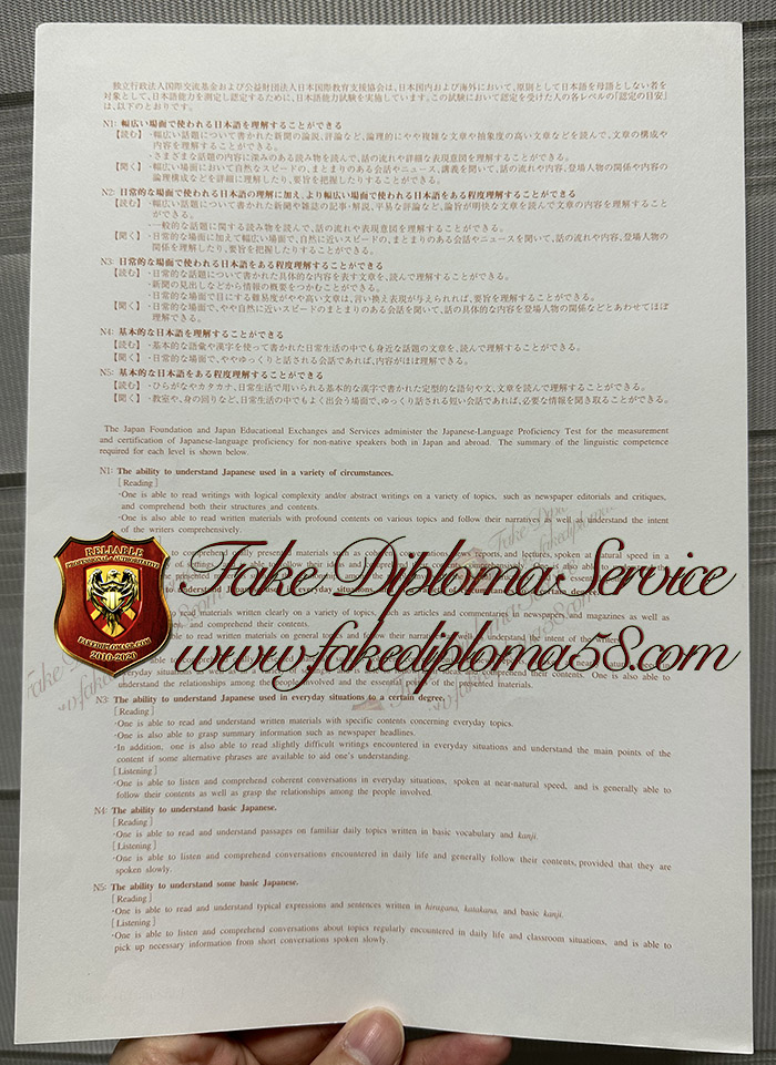 JLPT certificate back