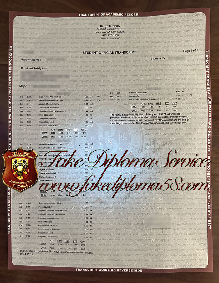 Bastyr University transcript