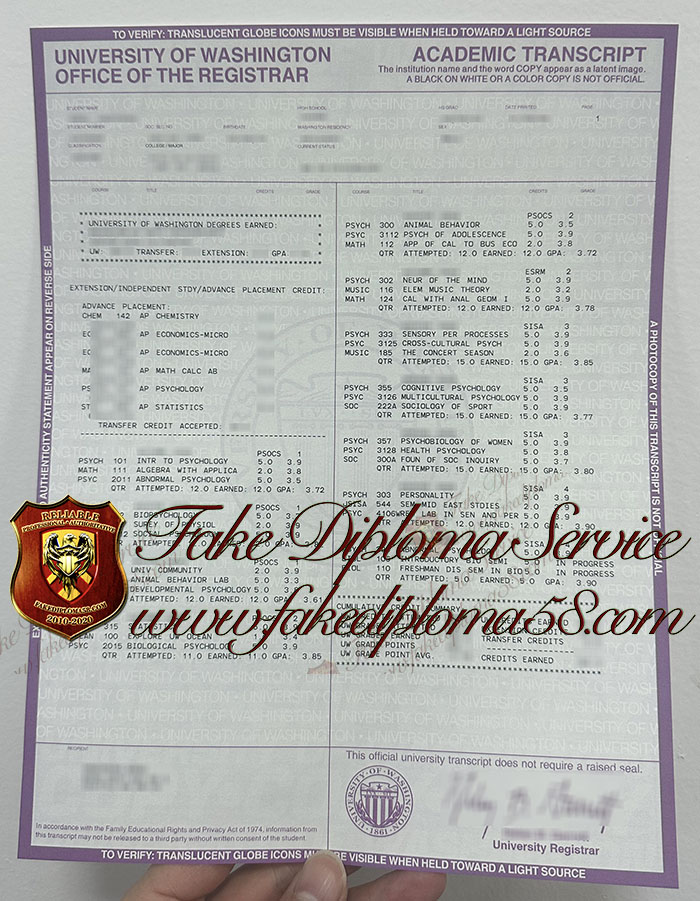 University of Washington transcript